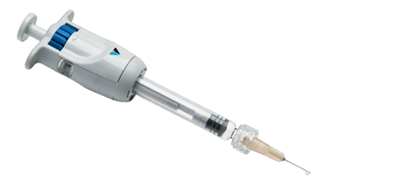 An image of the Microliter Dosing Syringe with a needle attached